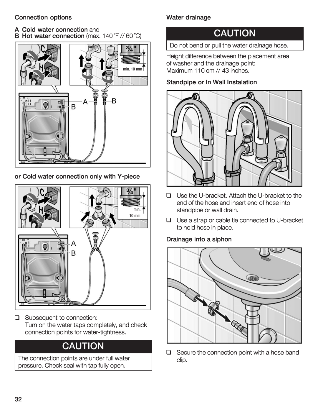 Bosch Appliances WFL 2060, WFL 2050 manual Cautin, Connection options A Cold water connectionand 