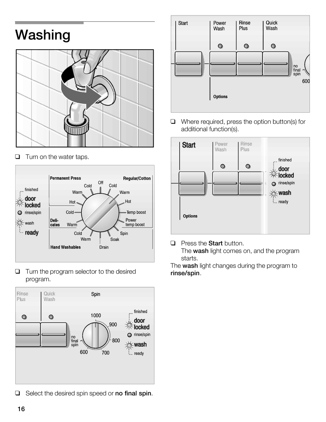 Bosch Appliances WFL 2090 manual Washing 