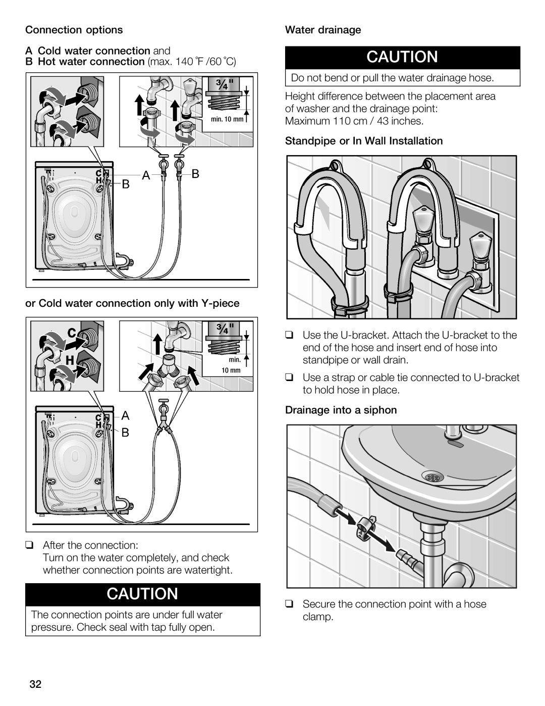 Bosch Appliances WFL 2090 manual Or Cold water connection only with YCpiece 