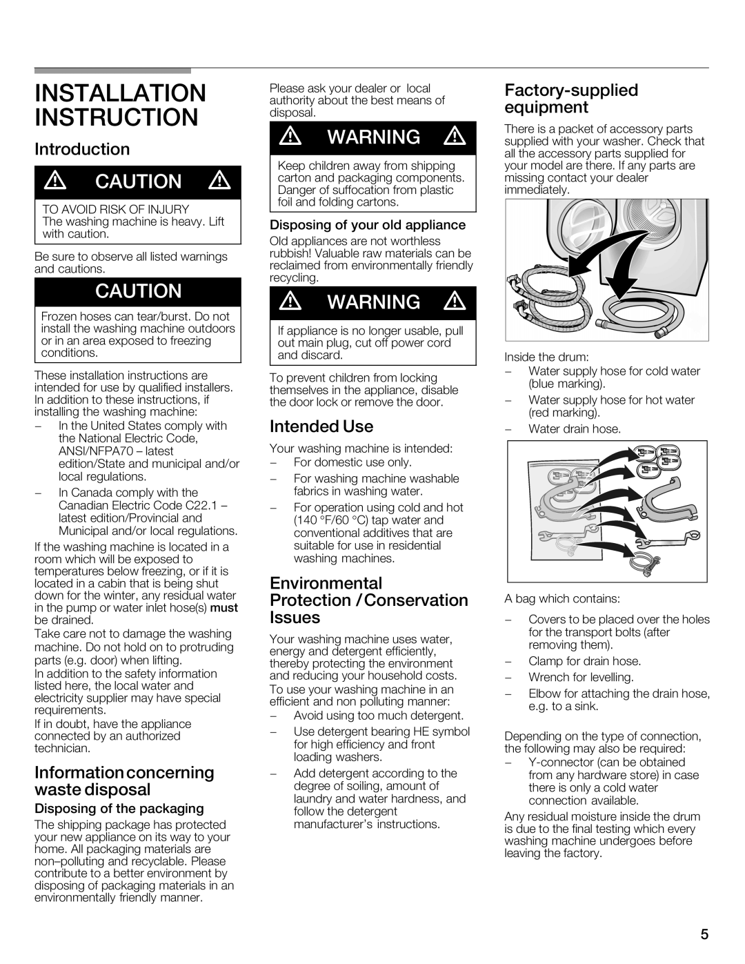 Bosch Appliances WFMC1001UC installation instructions 