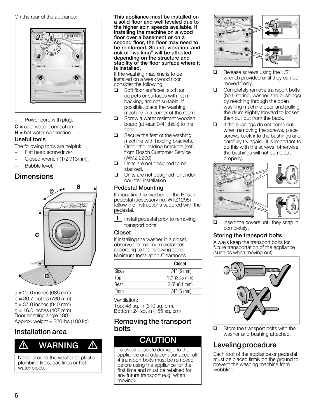 Bosch Appliances WFMC1001UC installation instructions 