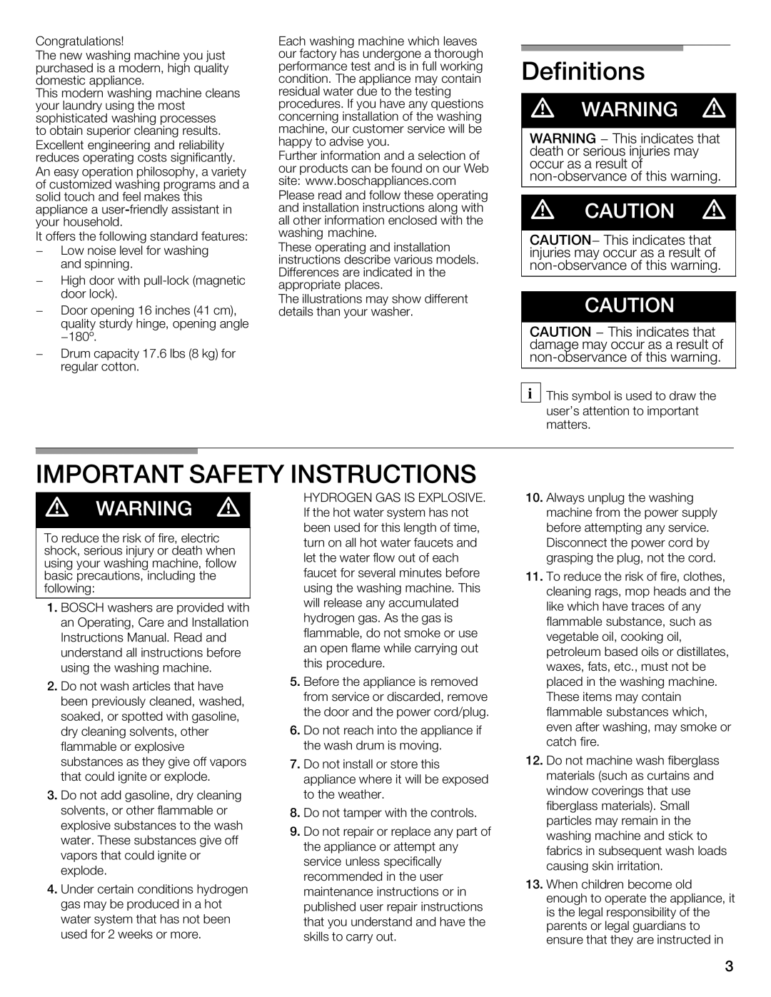 Bosch Appliances WFMC3301UC installation instructions 