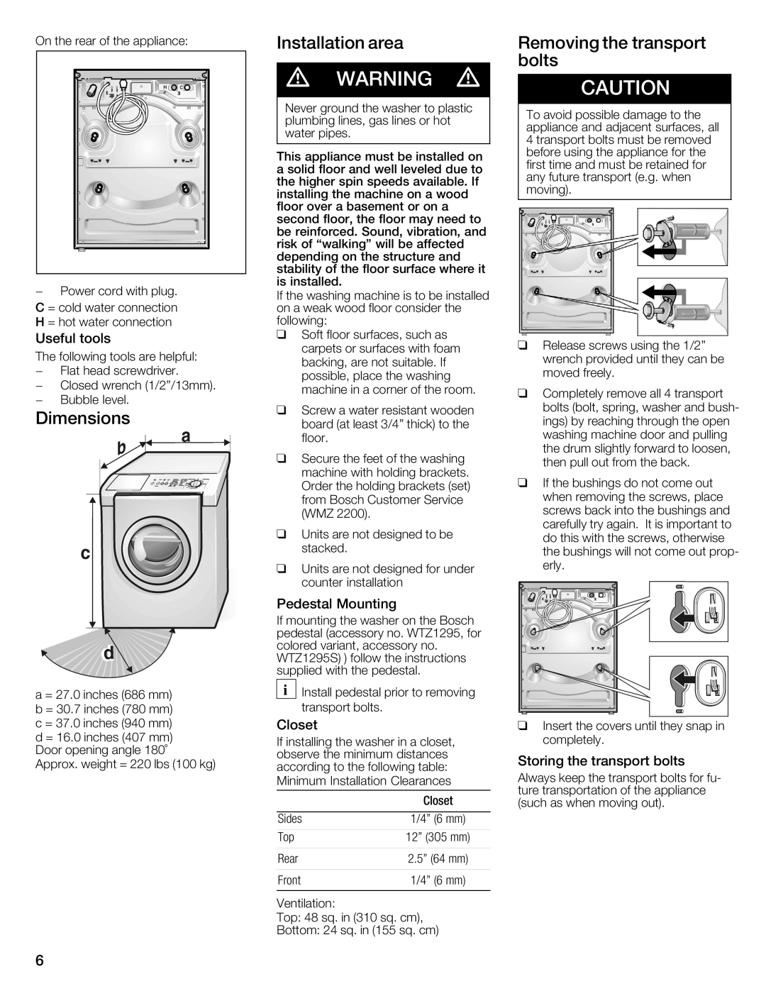 Bosch Appliances WFMC3301UC installation instructions 