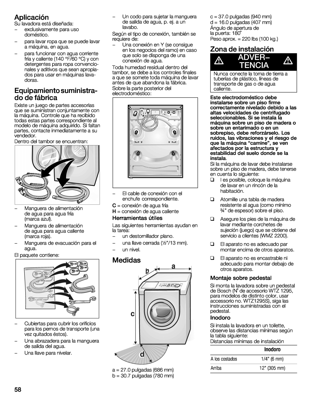Bosch Appliances WFMC3301UC installation instructions q q q q q 