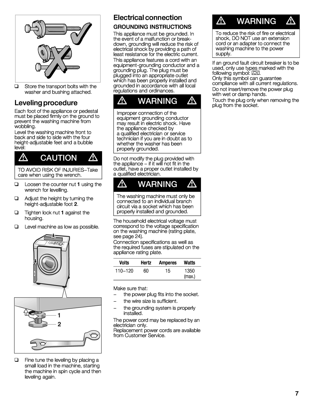 Bosch Appliances WFMC3301UC installation instructions q q q q, d d d d 