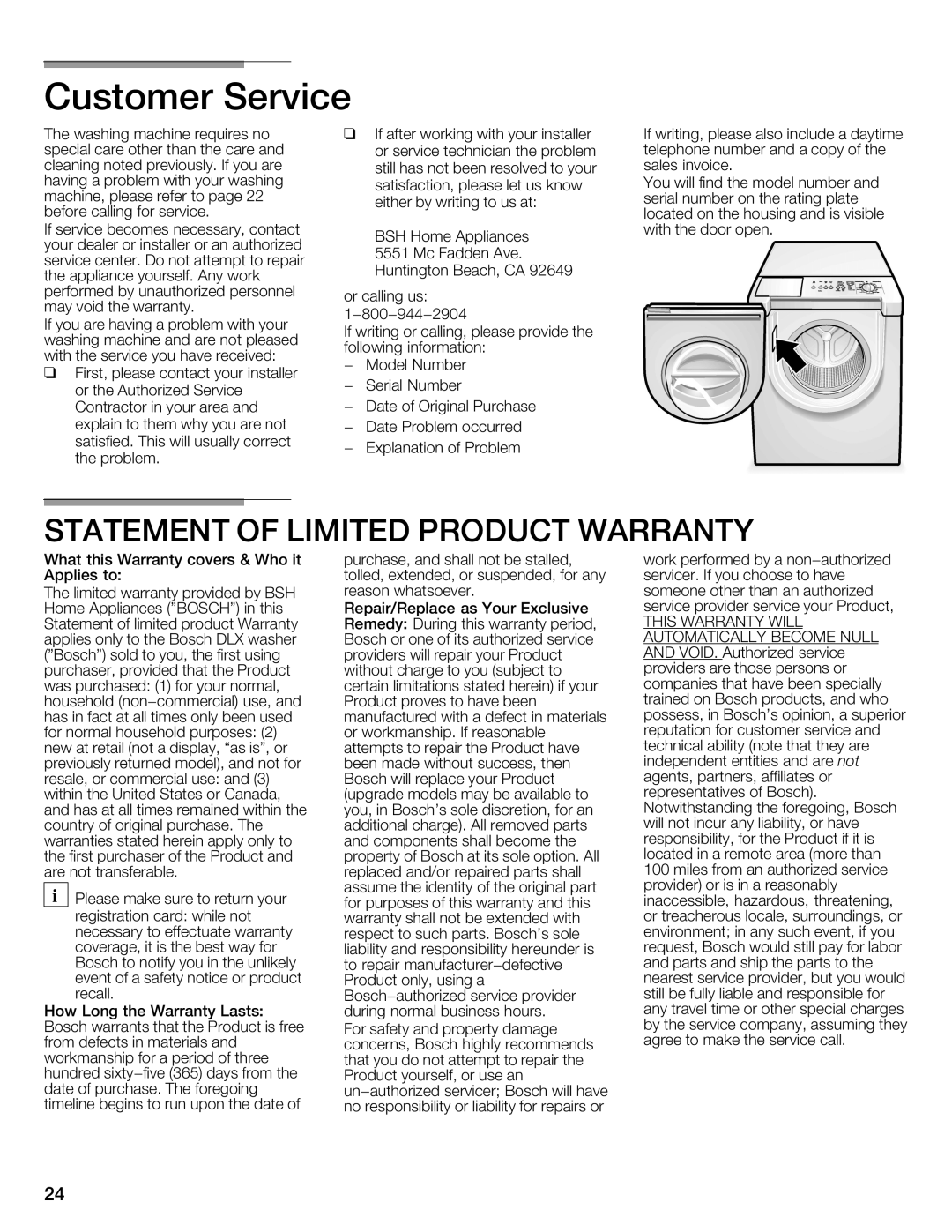 Bosch Appliances WFMC4301UC installation instructions Not 