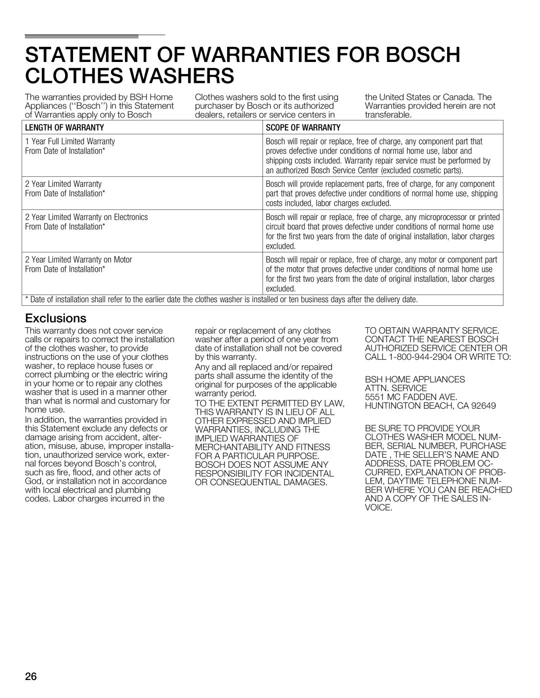 Bosch Appliances WFMC4301UC installation instructions 