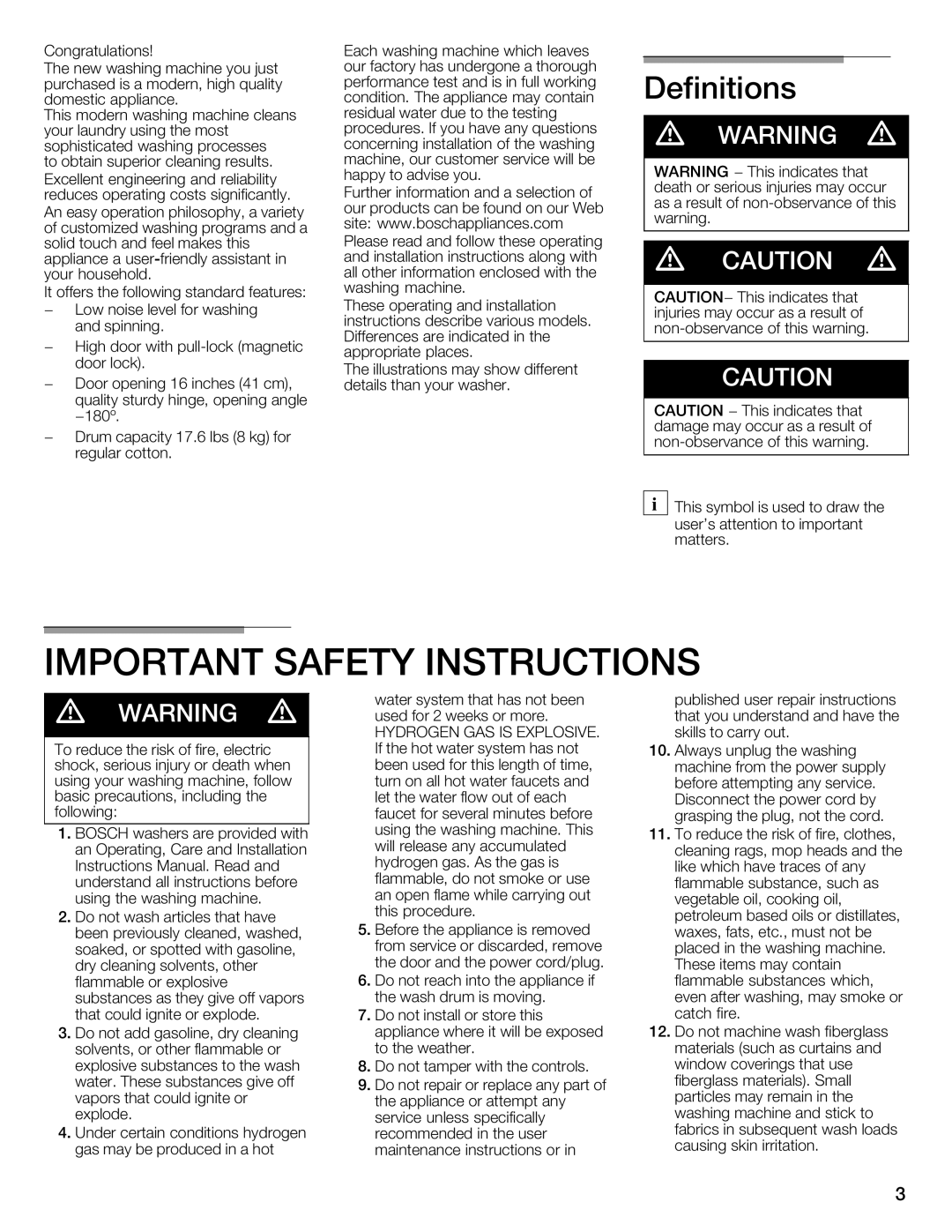 Bosch Appliances WFMC4301UC installation instructions 