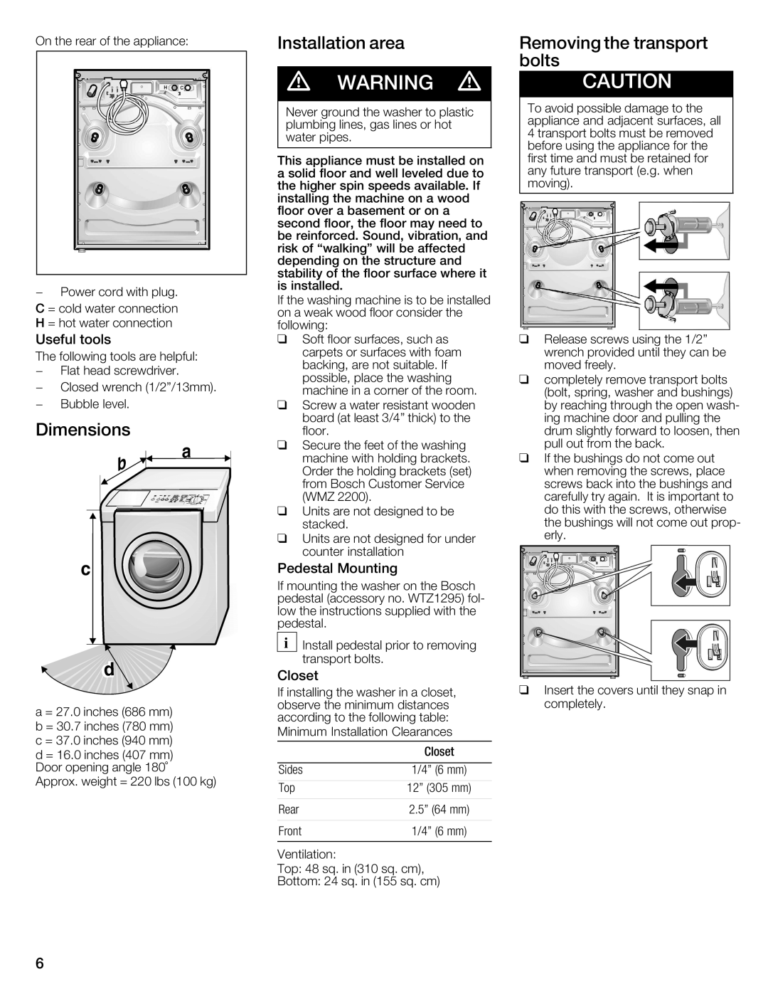 Bosch Appliances WFMC4301UC installation instructions 