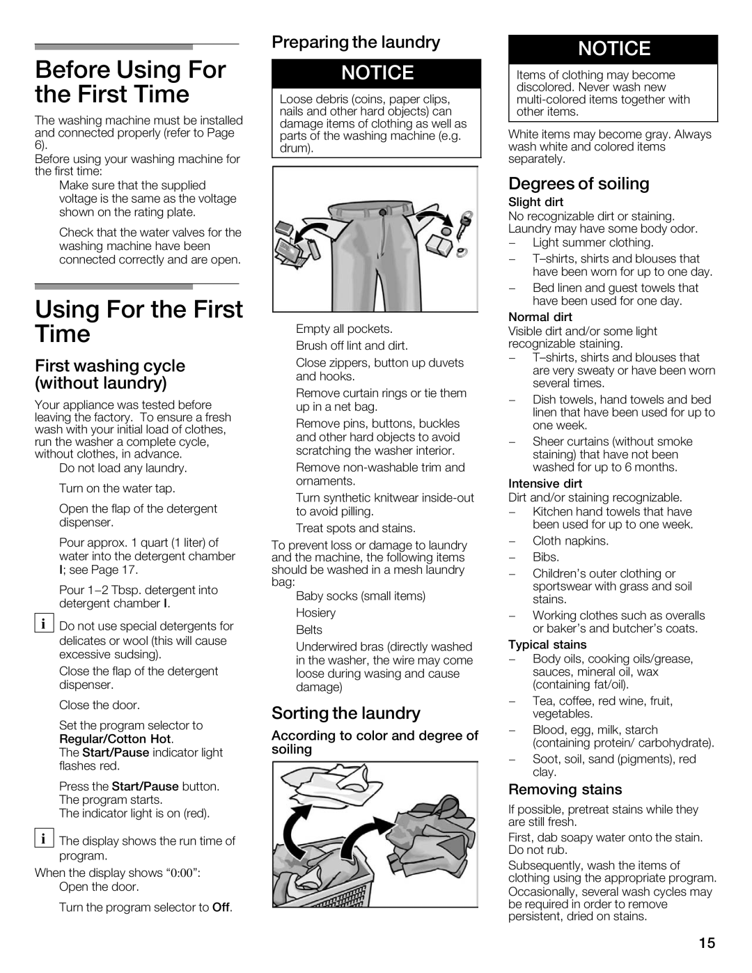 Bosch Appliances WFMC8400UC manual Before Using For, First Time, Using For First 