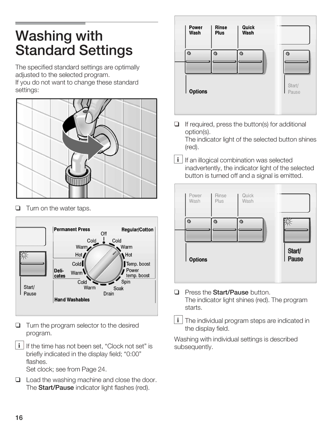 Bosch Appliances WFR 2460, WFR 2450 manual Washing with Standard Settings 