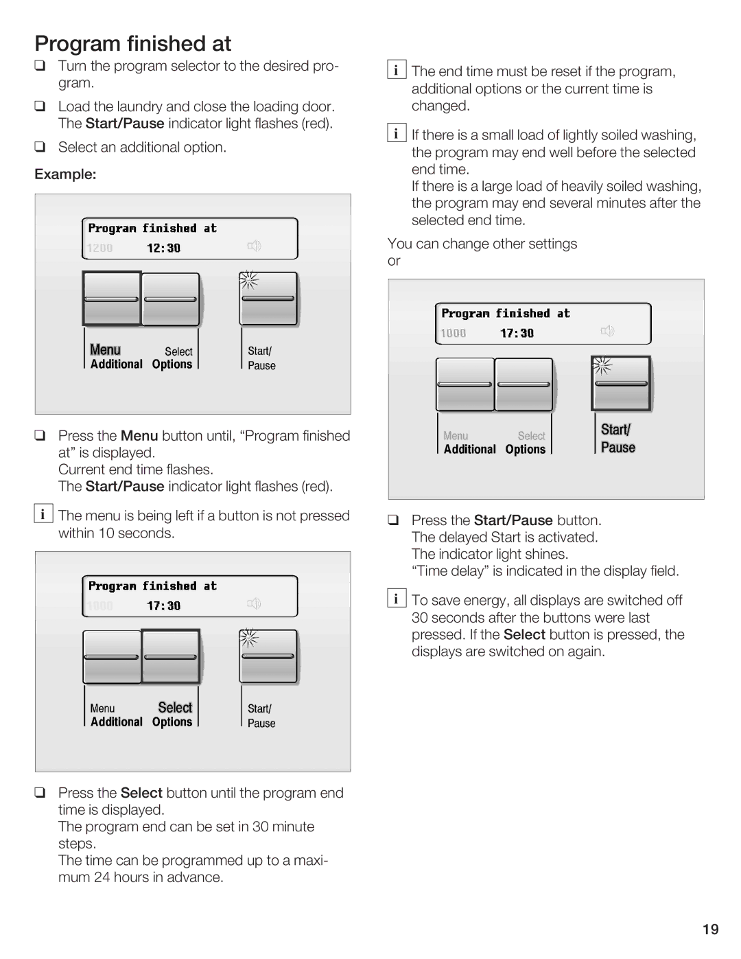 Bosch Appliances WFR 2450, WFR 2460 manual Program finishedat 