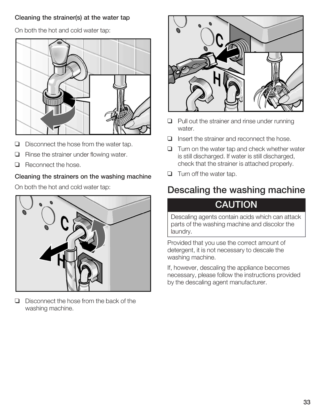 Bosch Appliances WFR 2450, WFR 2460 manual Descaling Washing machine 