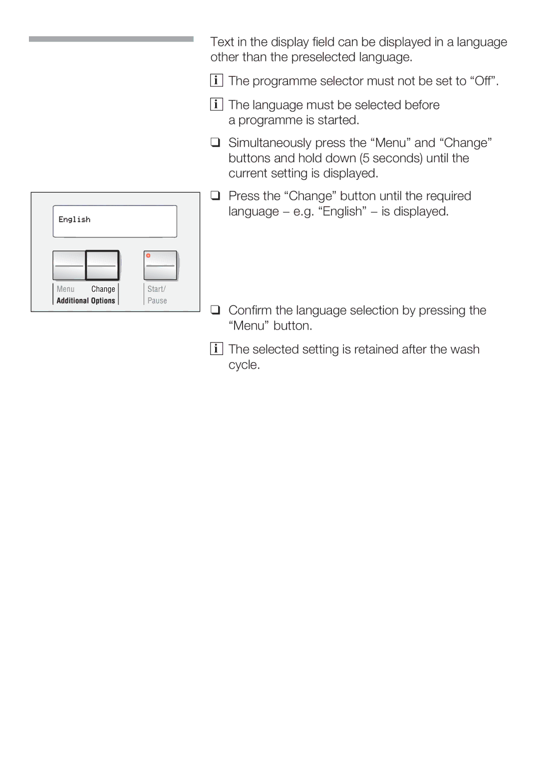 Bosch Appliances WFR 3230 instruction manual Selecting the language 