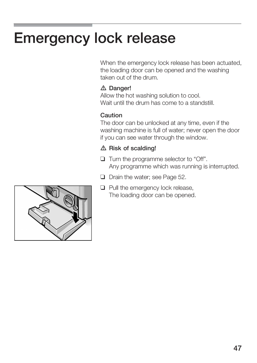 Bosch Appliances WFR 3230 instruction manual Emergency lock release 