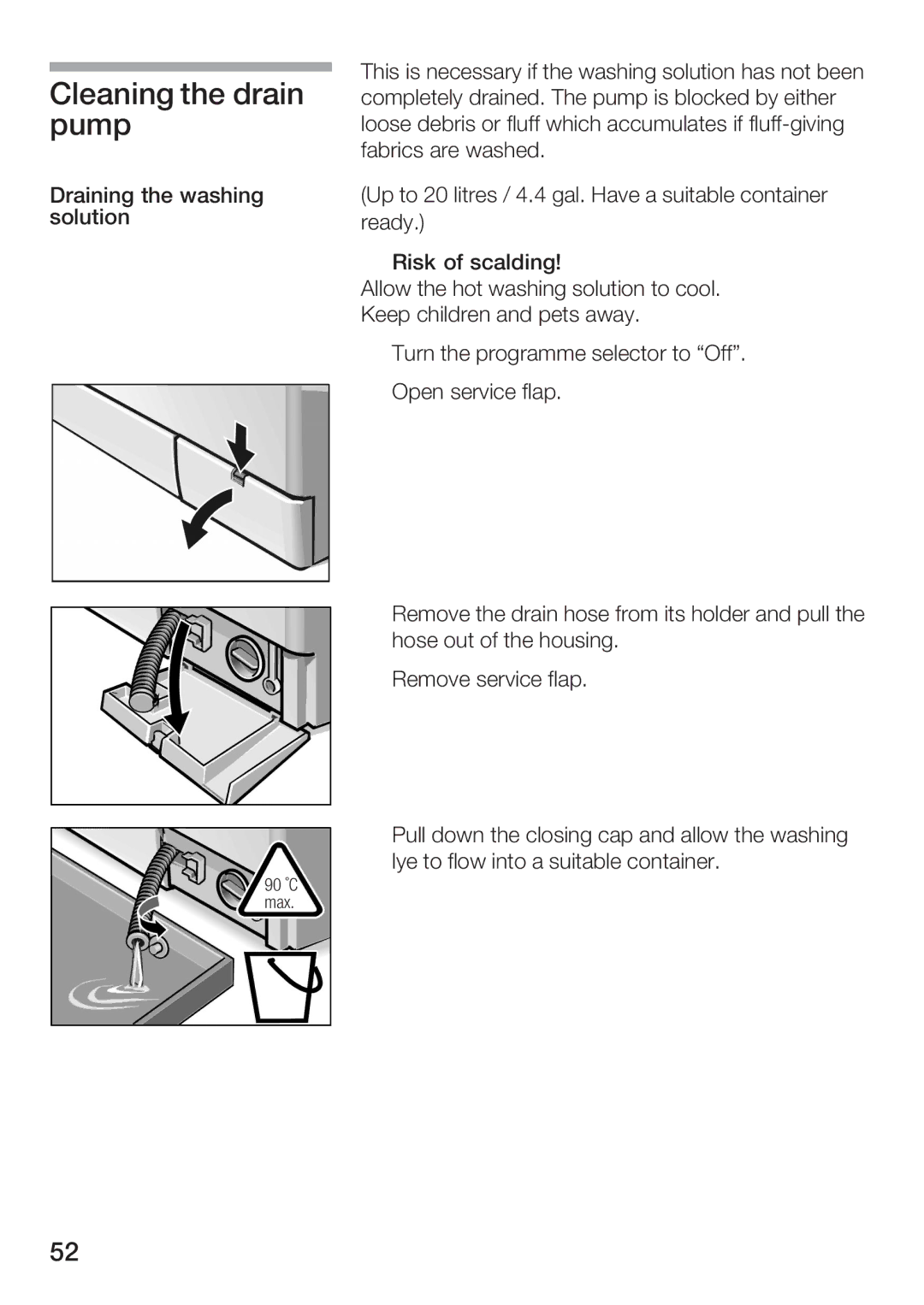 Bosch Appliances WFR 3230 instruction manual Cleaning the drain pump 