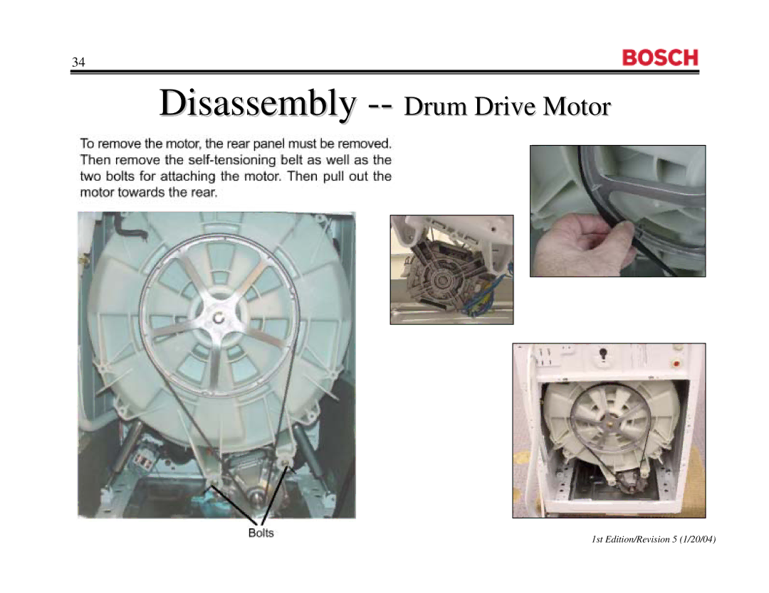 Bosch Appliances WFR 2460UC, WFR2460UC, WFL 2060UC manual Disassembly --Drum Drive Motorr 