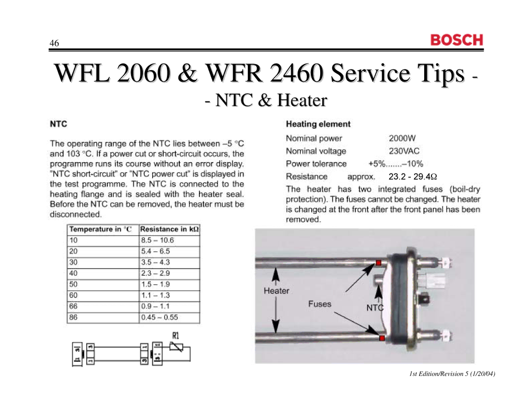 Bosch Appliances WFR 2460UC, WFR2460UC, WFL 2060UC manual NTC & Heater 