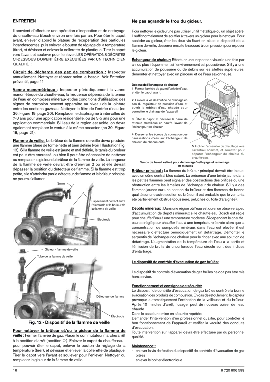 Bosch Appliances WR430-7K manual Dispositif de la flamme de veille 