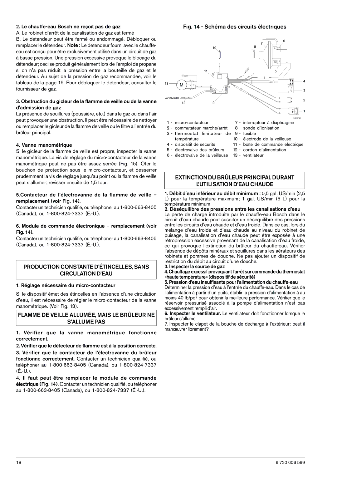 Bosch Appliances WR430-7K manual Production Constante D’ÉTINCELLES, Sans Circulation D’EAU 