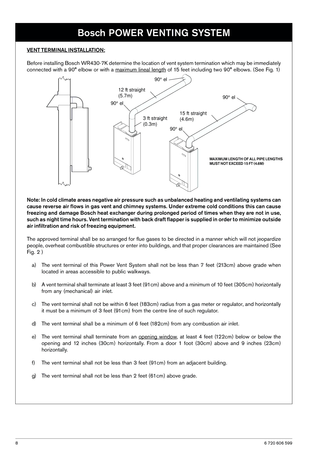 Bosch Appliances WR430-7K manual Vent Terminal Installation 