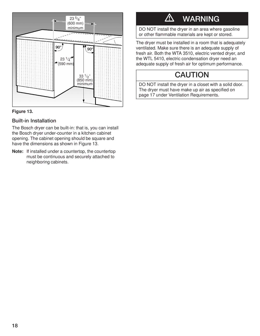 Bosch Appliances WTA 3510, WTL 5410 manual Builtin Installation 