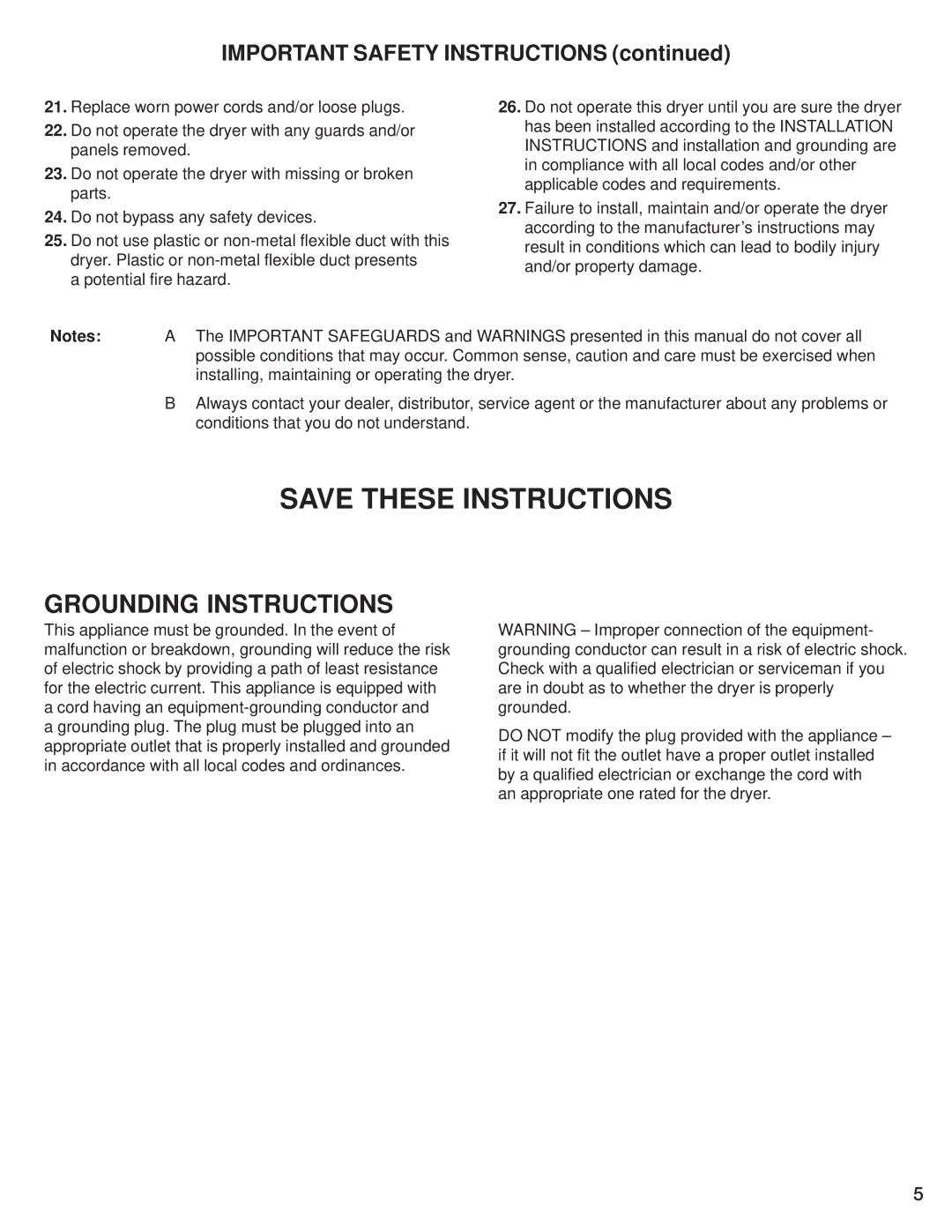 Bosch Appliances WTA 3510, WTL 5410 manual Grounding Instructions, Important Safety Instructions 