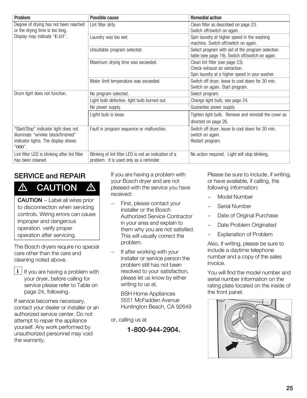 Bosch Appliances WTMC 3500UC, WTMC 3510UC installation instructions Repair, Bsh 