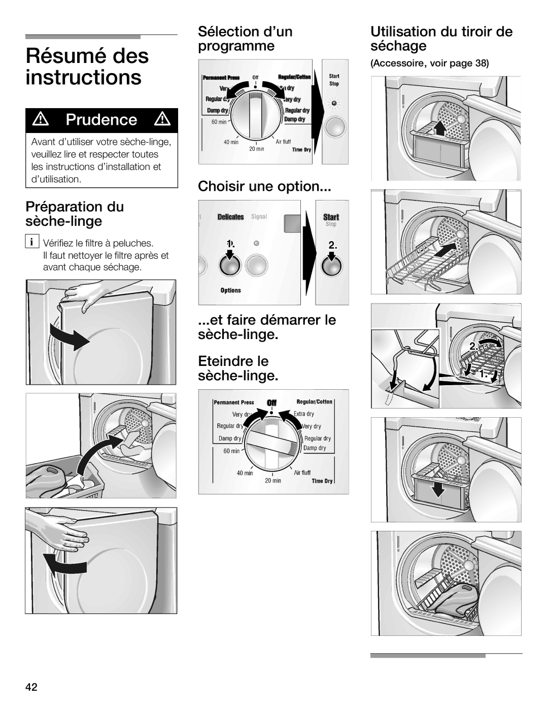 Bosch Appliances WTMC 3510UC Résumé des instructions, Sélection dun Utilisation du tiroir de Programme Séchage 