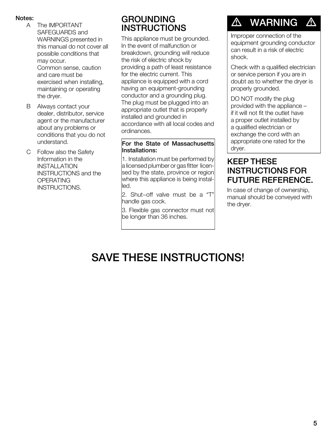 Bosch Appliances WTMC 3500UC, WTMC 3510UC installation instructions Grounding Instructions 