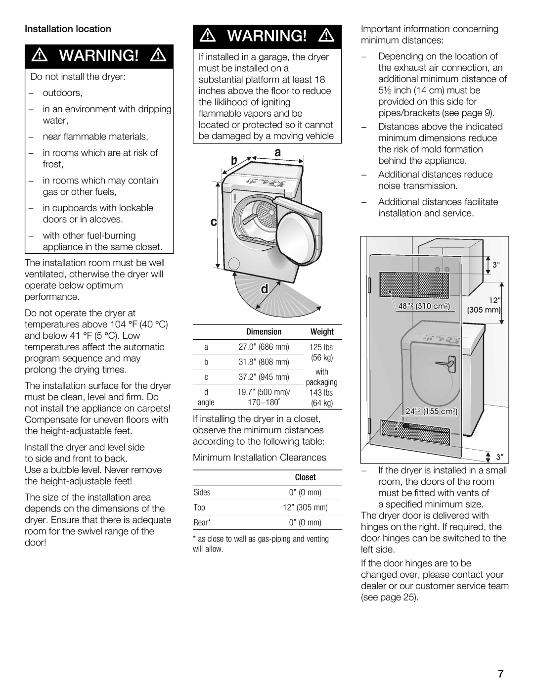 Bosch Appliances WTMC 3500UC, WTMC 3510UC installation instructions Above the indicated 