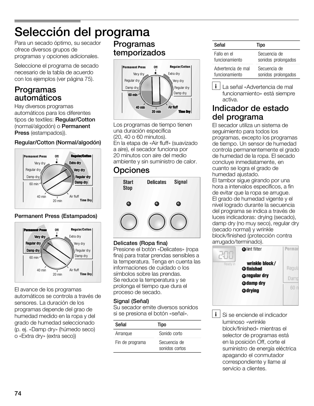 Bosch Appliances WTMC 3510UC, WTMC 3500UC installation instructions Selección del programa 