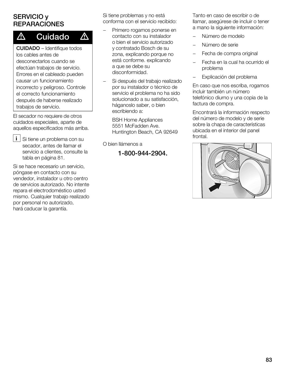 Bosch Appliances WTMC 3500UC, WTMC 3510UC installation instructions Reparaciones 