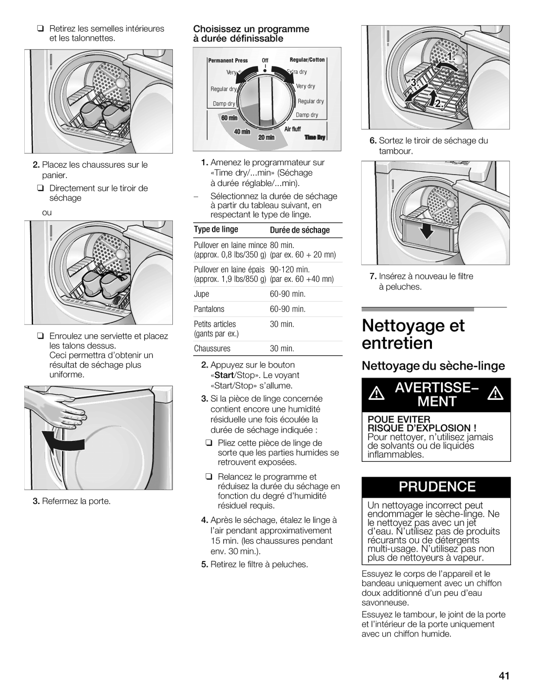 Bosch Appliances WTMC1501UC installation instructions Type de linge Durée de séchage 