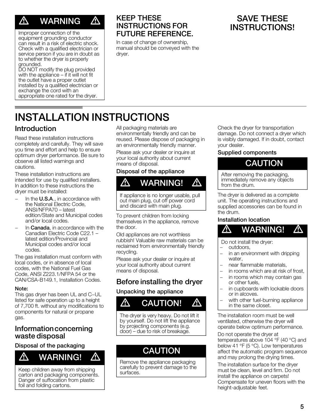 Bosch Appliances WTMC1501UC installation instructions 