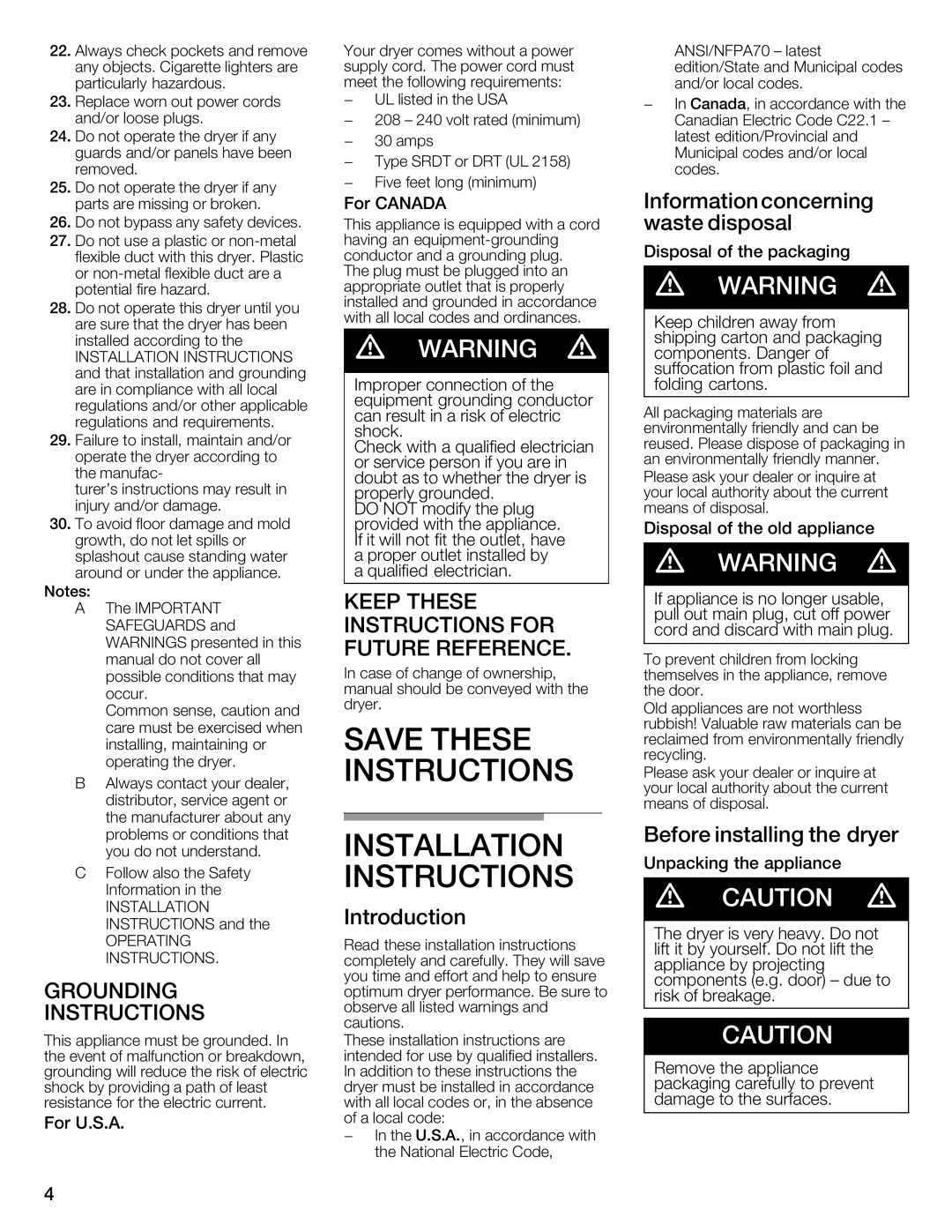 Bosch Appliances WTMC332SCN, WTMC332SUS, WTMC3321US, WTMC3321CN installation instructions 