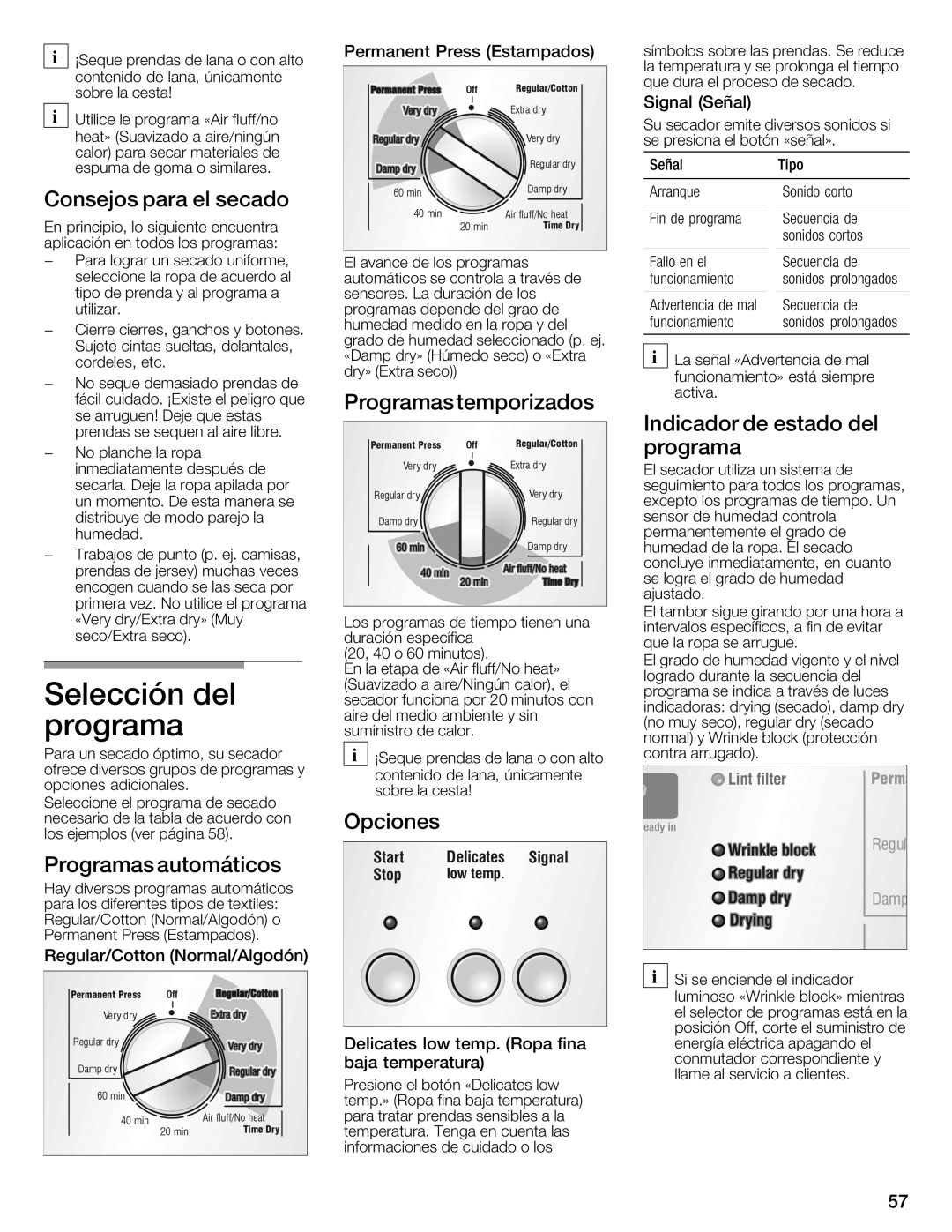 Bosch Appliances WTMC332SUS, WTMC332SCN, WTMC3321US, WTMC3321CN installation instructions SeñalTipo 