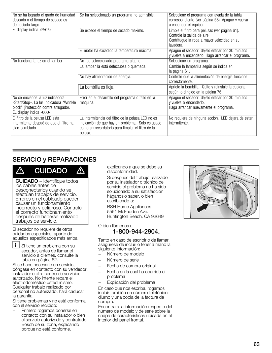 Bosch Appliances WTMC3321CN, WTMC332SCN, WTMC332SUS, WTMC3321US installation instructions E03 000 