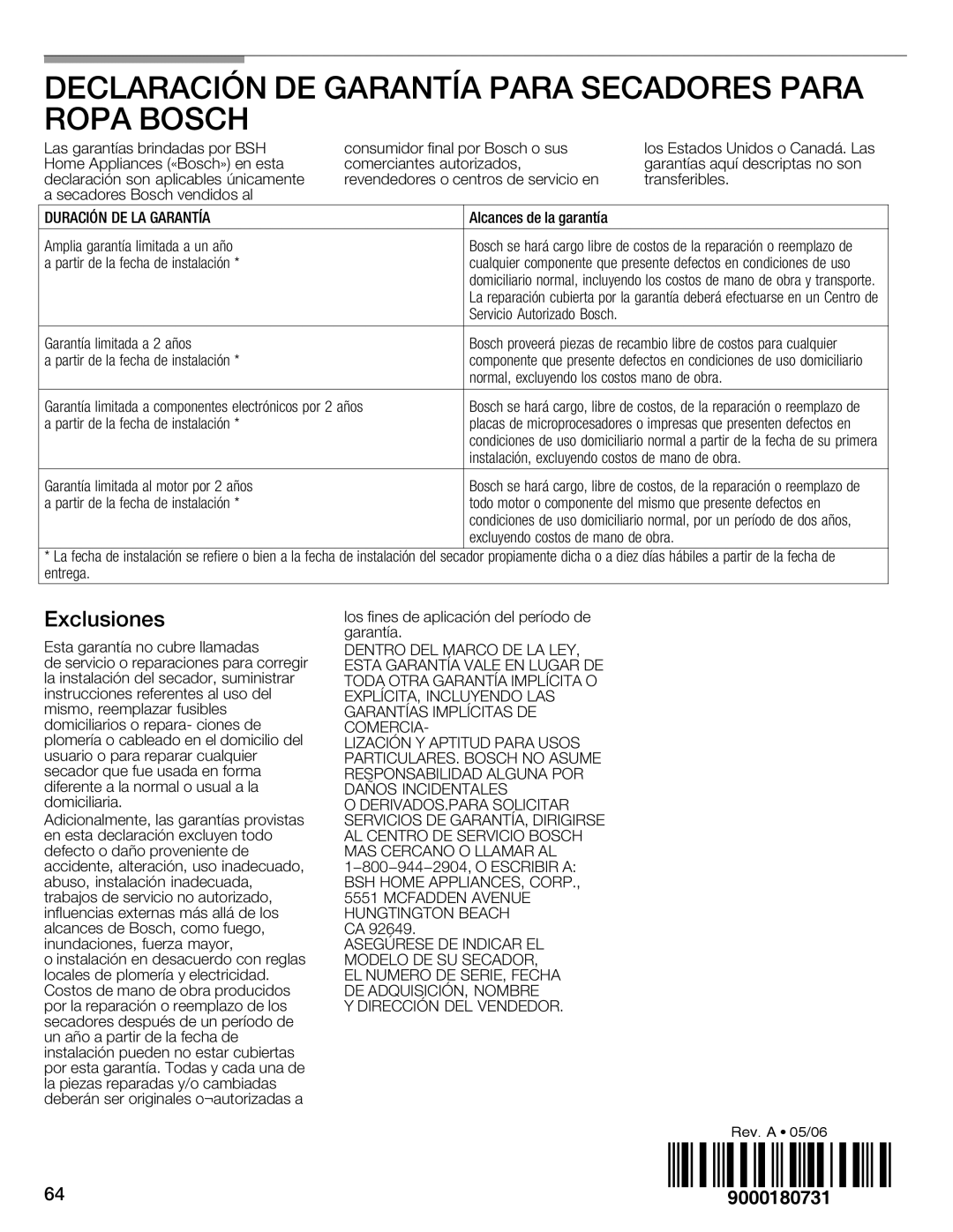 Bosch Appliances WTMC332SCN, WTMC332SUS, WTMC3321US, WTMC3321CN installation instructions 9000180731 