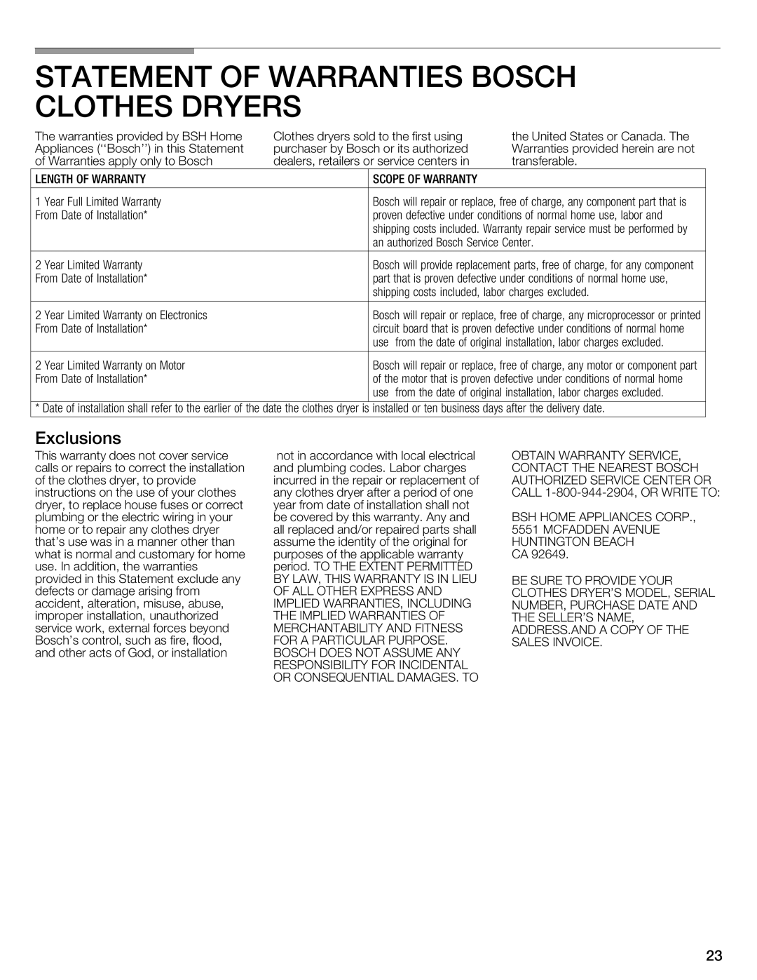 Bosch Appliances WTMC6321CN, WTMC6321US installation instructions 