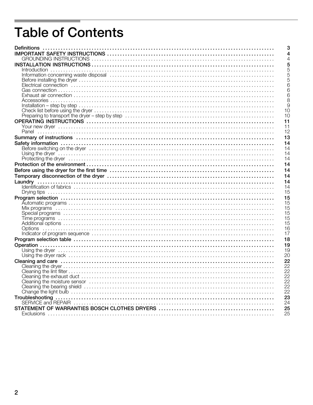 Bosch Appliances WTMC6521UC installation instructions Contents 