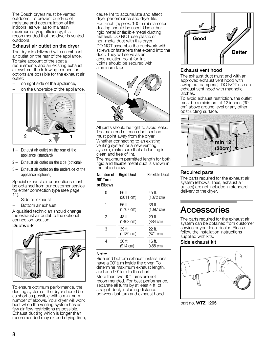 Bosch Appliances WTMC6521UC installation instructions Accessories 