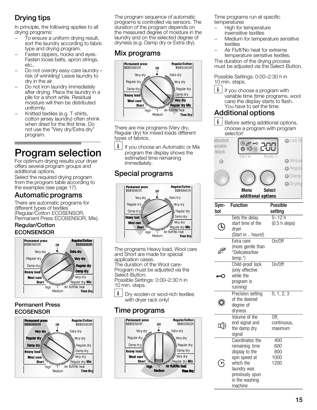 Bosch Appliances WTMC8520UC, WTMC8521UC manual Program selection 