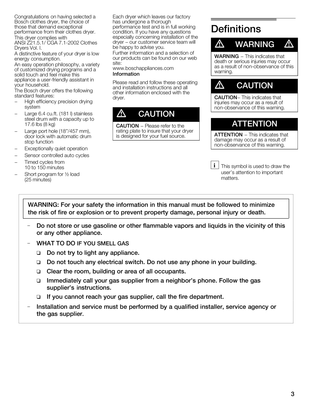 Bosch Appliances WTMC8520UC, WTMC8521UC manual Definitions 