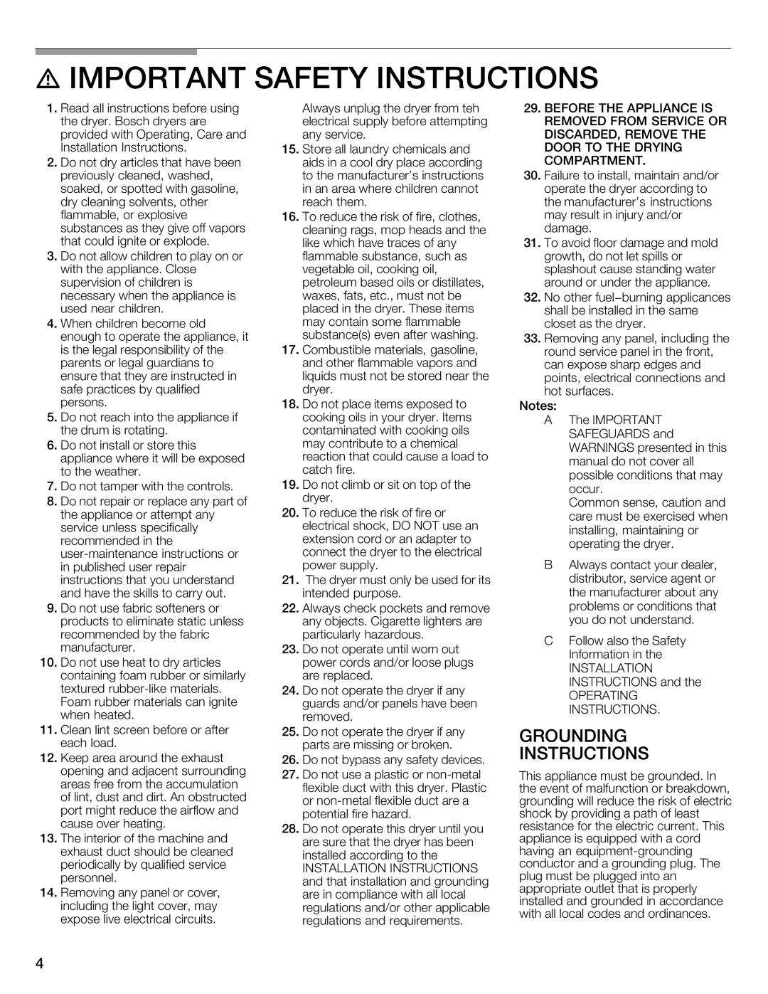 Bosch Appliances WTMC8521UC, WTMC8520UC manual Important Safety Instructions 