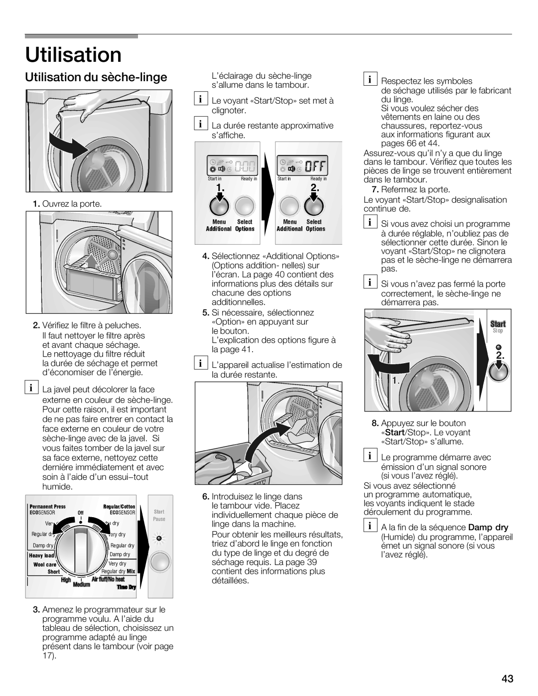 Bosch Appliances WTMC8520UC, WTMC8521UC manual Utilisation du sèche\linge 