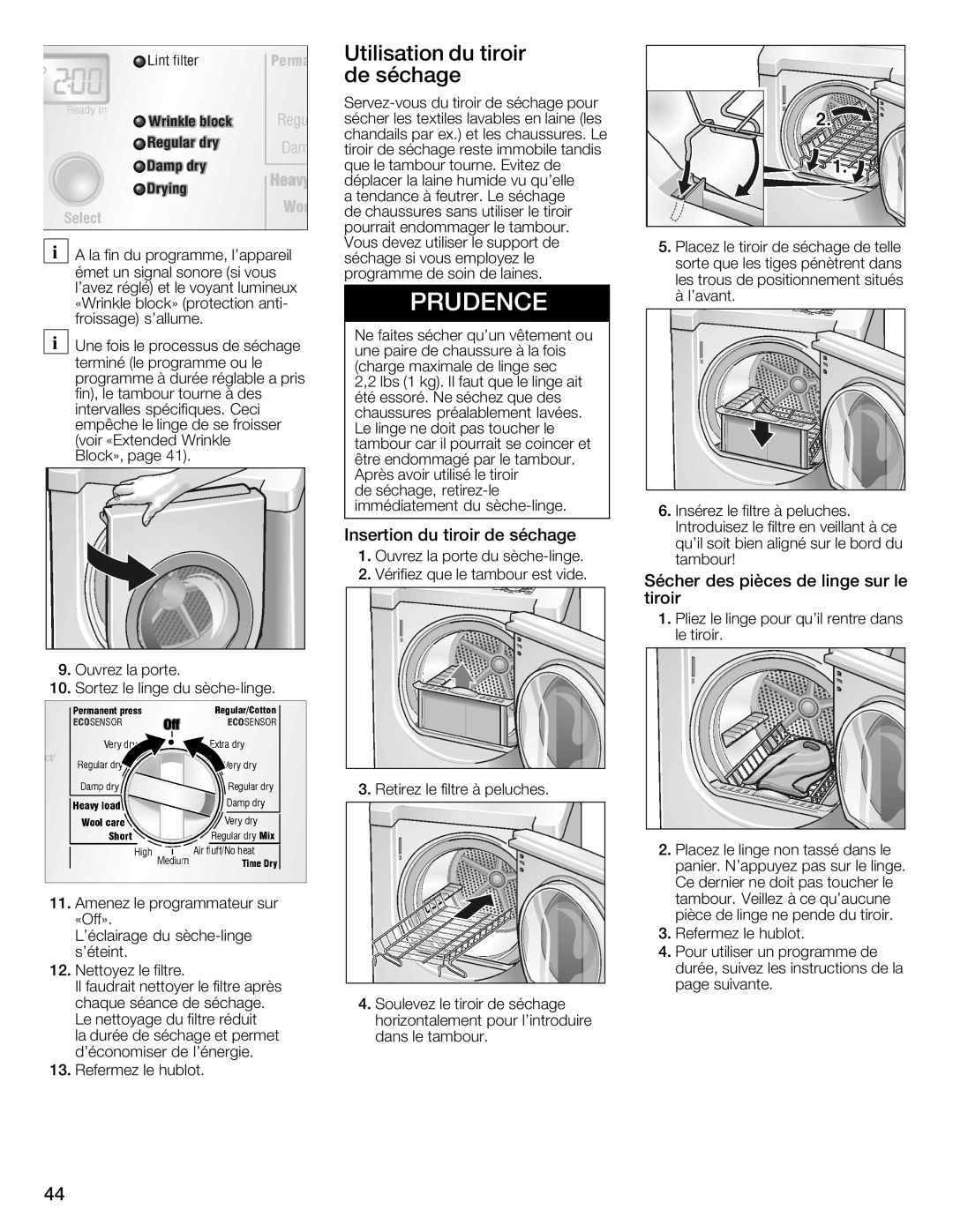 Bosch Appliances WTMC8521UC, WTMC8520UC manual Utilisation du tiroir de séchage, Sécher des pièces de linge sur l tiroir 