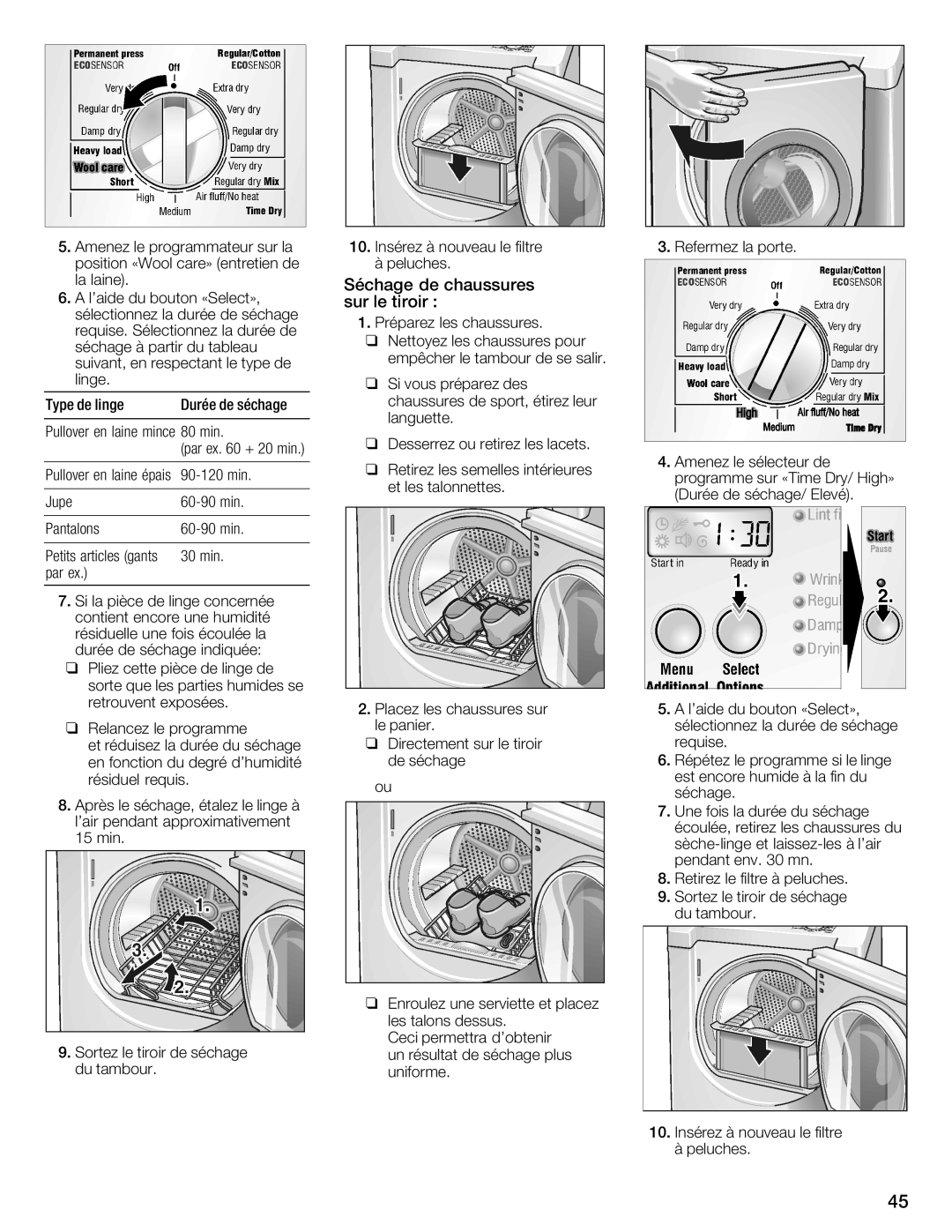 Bosch Appliances WTMC8520UC, WTMC8521UC manual Séchage de chaussures sur le tiroir 