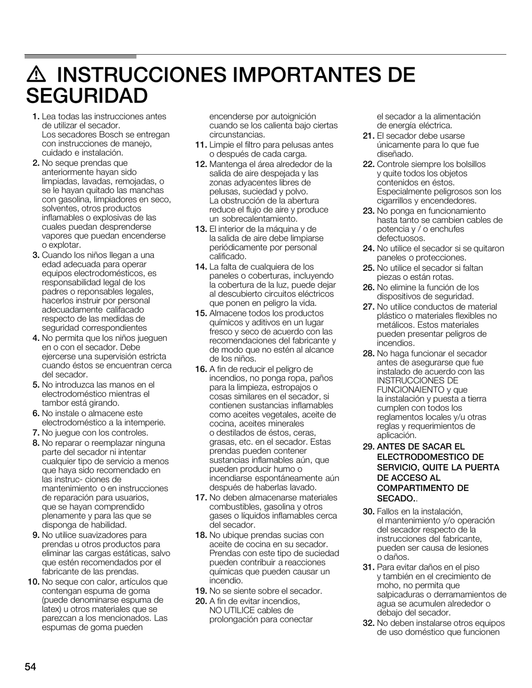 Bosch Appliances WTMC8521UC, WTMC8520UC manual Instrucciones Importantes DE Seguridad 