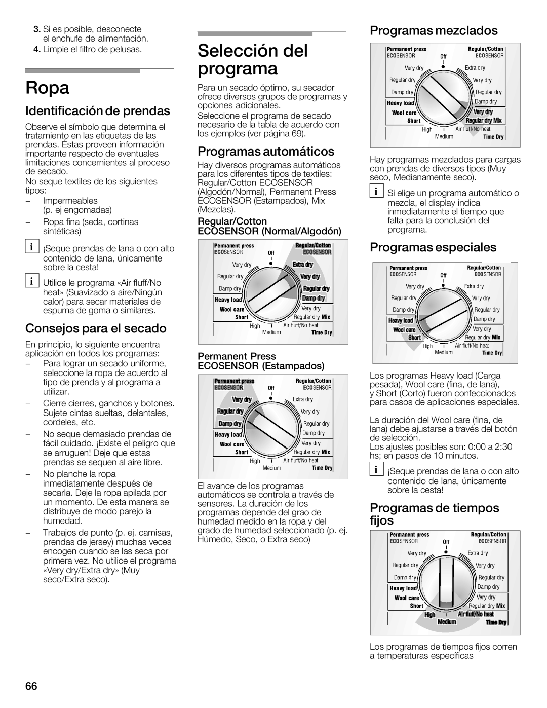 Bosch Appliances WTMC8521UC, WTMC8520UC manual Selección Del, Programa Ropa 